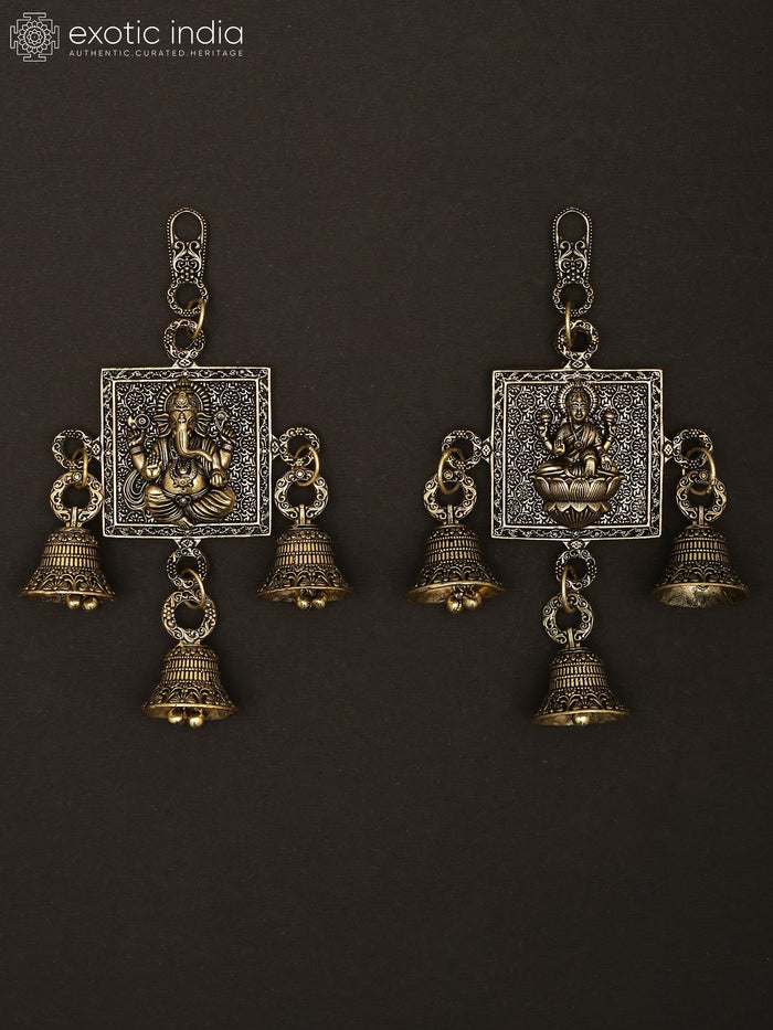 6" Handmade Brass Ganesha Lakshmi Bells Wall Hanging
