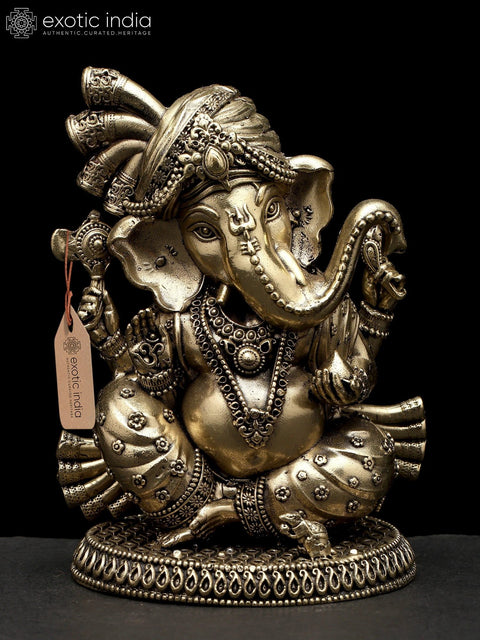 4" Small Superfine Turbaned Lord Ganesha | Brass Statue