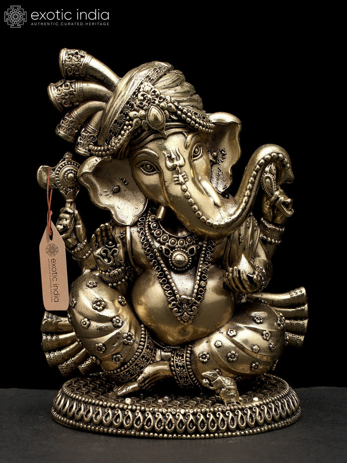 4" Handmade Brass Lord Ganesha Statue with Turban