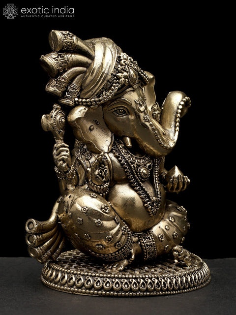 4" Small Superfine Turbaned Lord Ganesha | Brass Statue