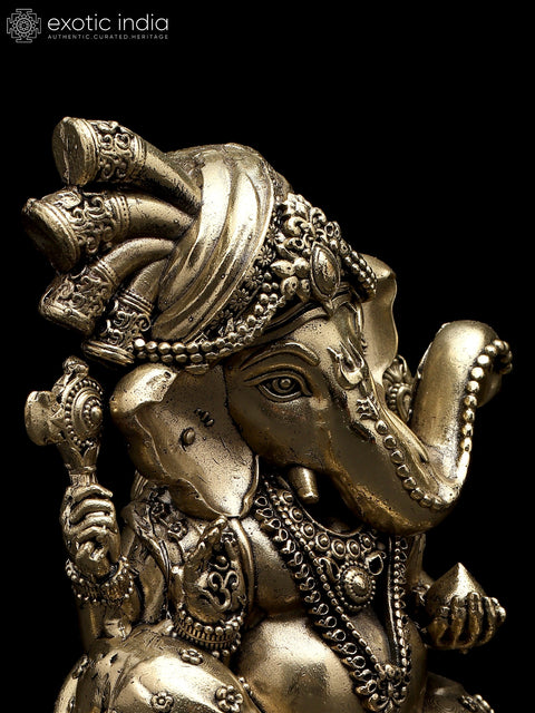 4" Small Superfine Turbaned Lord Ganesha | Brass Statue