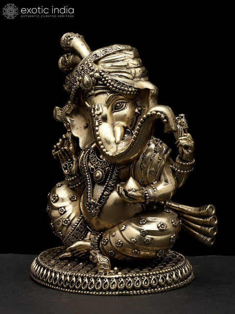 4" Small Superfine Turbaned Lord Ganesha | Brass Statue