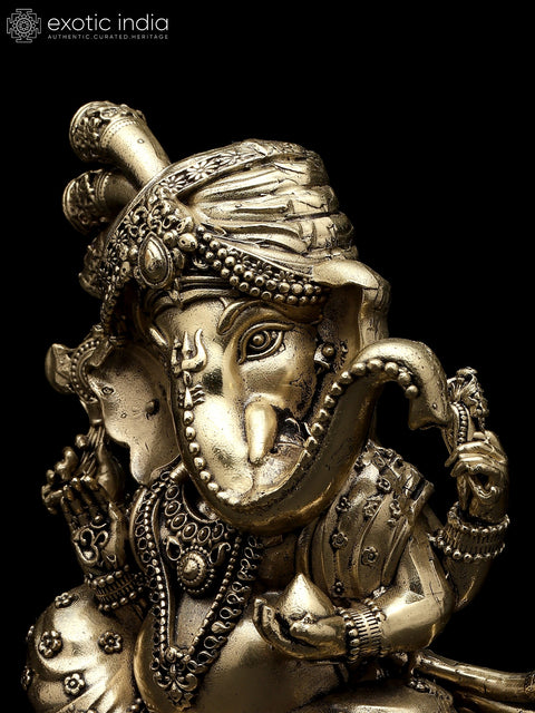 4" Small Superfine Turbaned Lord Ganesha | Brass Statue