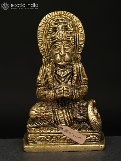 3" Sitting Lord Hanuman Brass Idol for Pooja