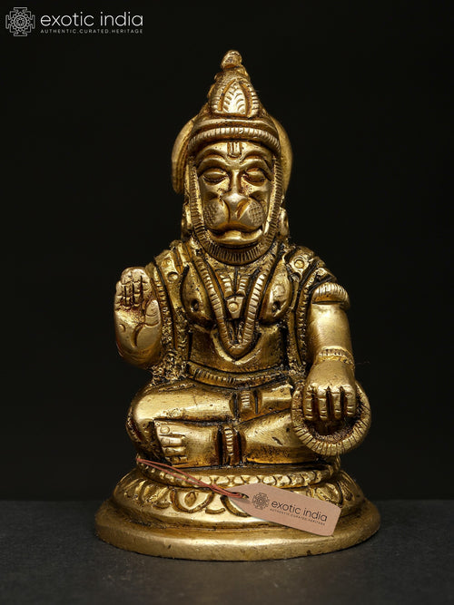 3" Small Lord Hanuman Blessing Brass Statue for Pooja