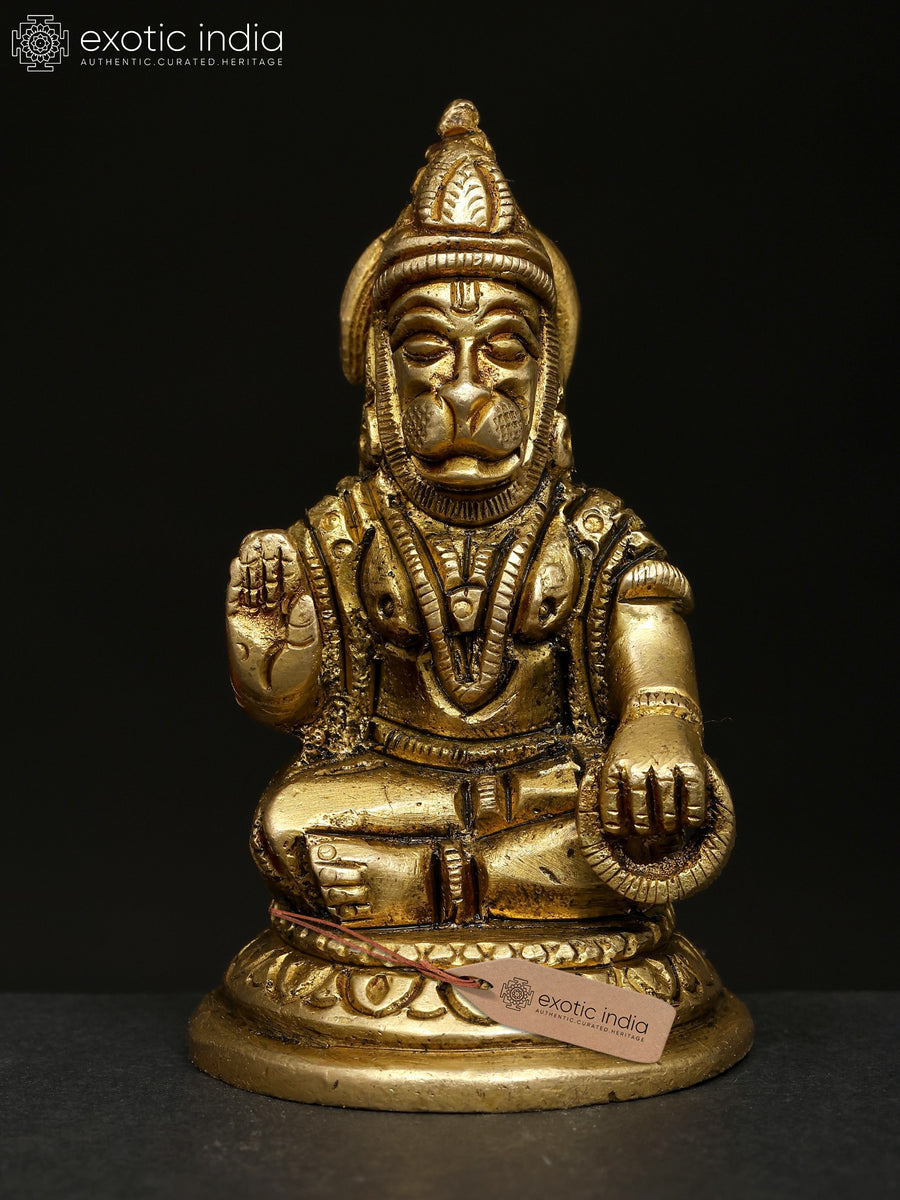 3" Small Lord Hanuman Blessing Brass Statue for Pooja
