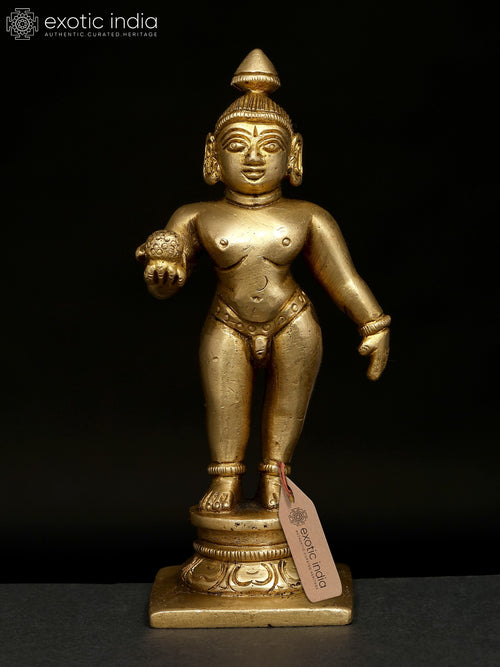5" Standing Baby Krishna Brass Statue for Home Pooja