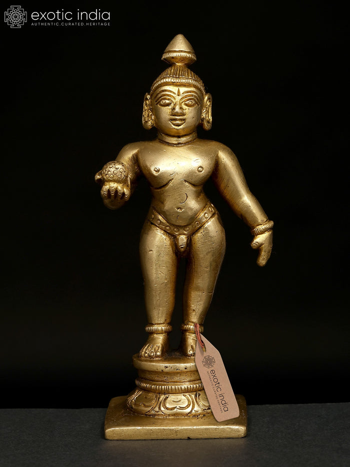 5" Standing Baby Krishna Brass Statue for Home Pooja