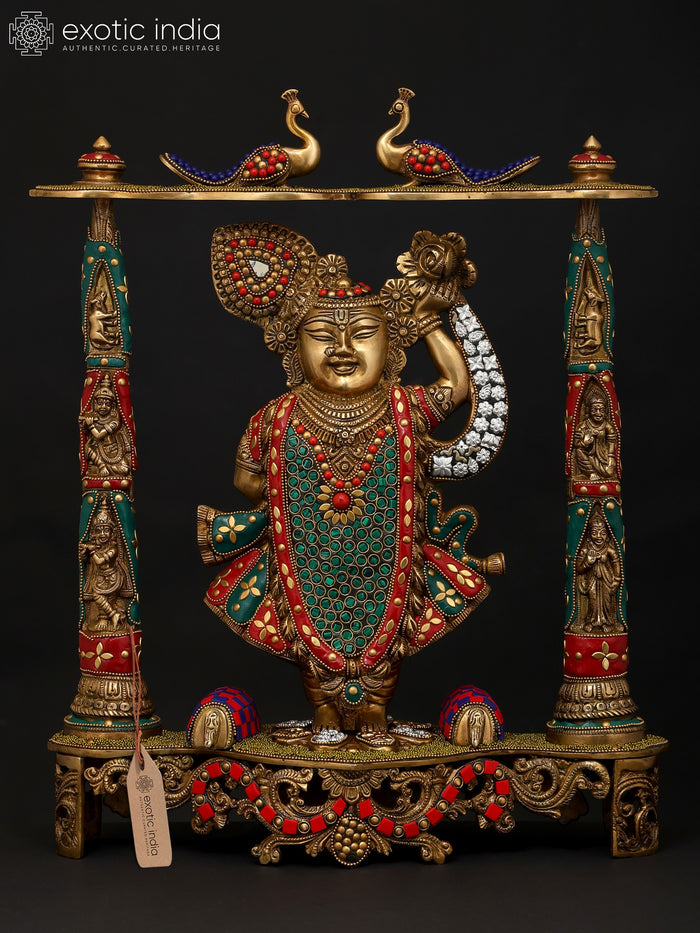 18" Lord Krishna Shrinathji Brass Statue with Inlay Work