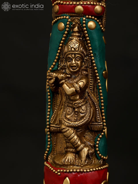 18" Lord Krishna as Shrinathji | Brass Statue with Inlay Work