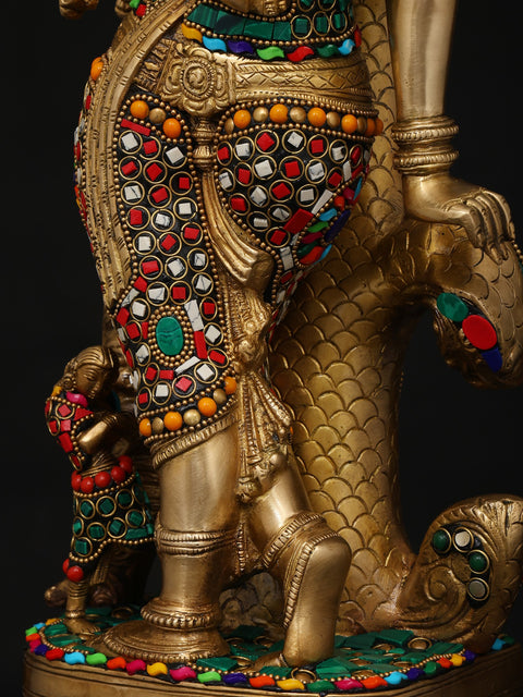 18" Celestial Nymph with Parrot Passing Message | Apsara Brass Statue with Inlay Work