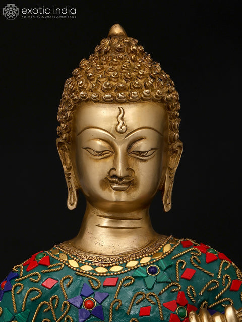 22" Standing Lord Buddha | Brass Statue with Inlay Work