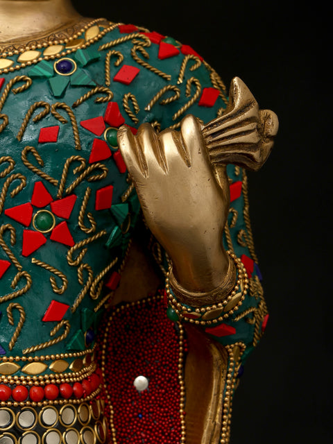 22" Standing Lord Buddha | Brass Statue with Inlay Work