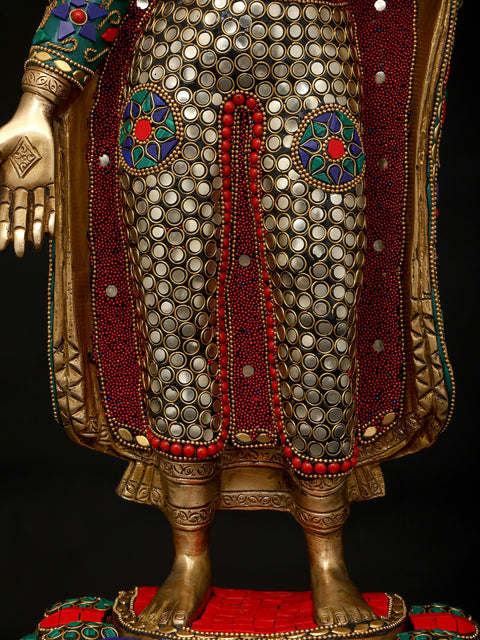 22" Standing Lord Buddha | Brass Statue with Inlay Work