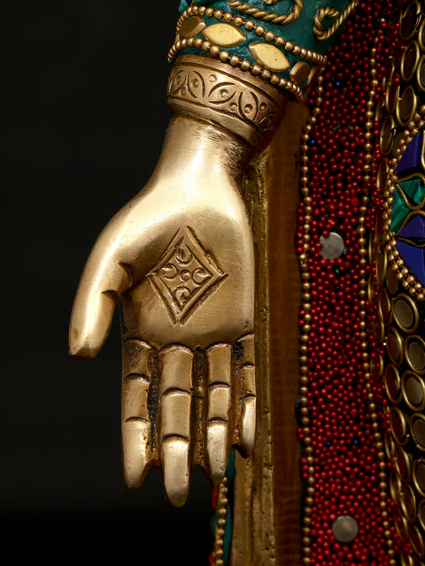 22" Standing Lord Buddha | Brass Statue with Inlay Work
