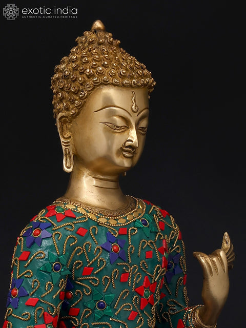 22" Standing Lord Buddha | Brass Statue with Inlay Work