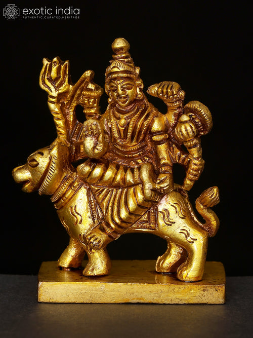 2" Small Goddess Durga Sherawali Maa Brass Statue for Pooja