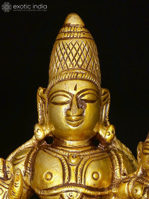 4" Small Sitting Lord Vishnu with Devi Lakshmi | Brass Statue