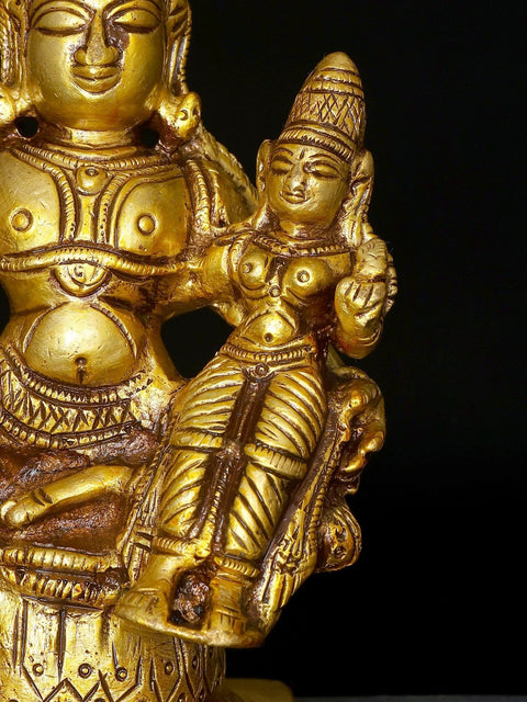 4" Small Sitting Lord Vishnu with Devi Lakshmi | Brass Statue