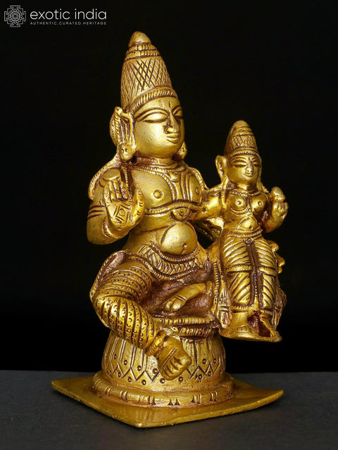 4" Small Sitting Lord Vishnu with Devi Lakshmi | Brass Statue