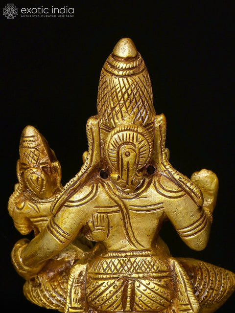 4" Small Sitting Lord Vishnu with Devi Lakshmi | Brass Statue