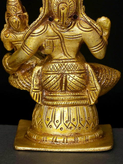 4" Small Sitting Lord Vishnu with Devi Lakshmi | Brass Statue