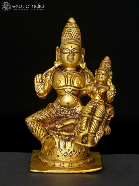 4" Small Sitting Lord Vishnu with Devi Lakshmi | Brass Statue