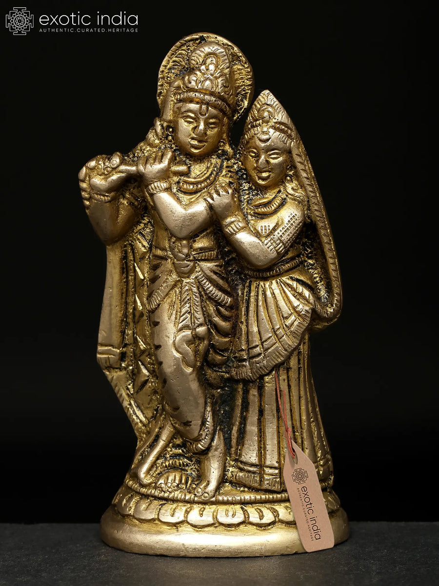 4" Standing Radha Krishna Handmade Brass Statue