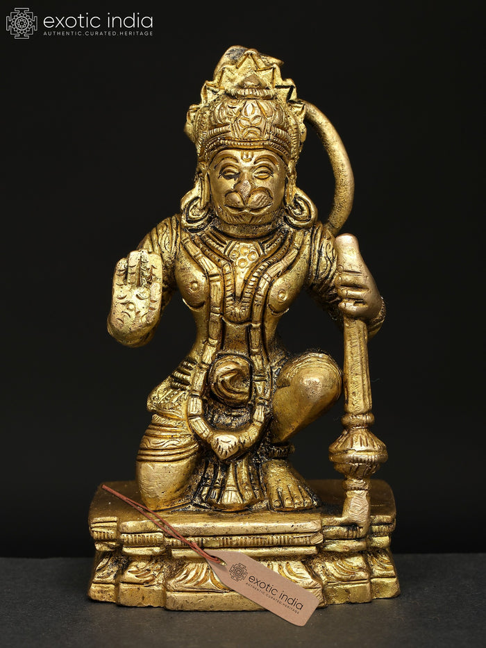 4" Sitting Lord Hanuman Brass Idol for Pooja