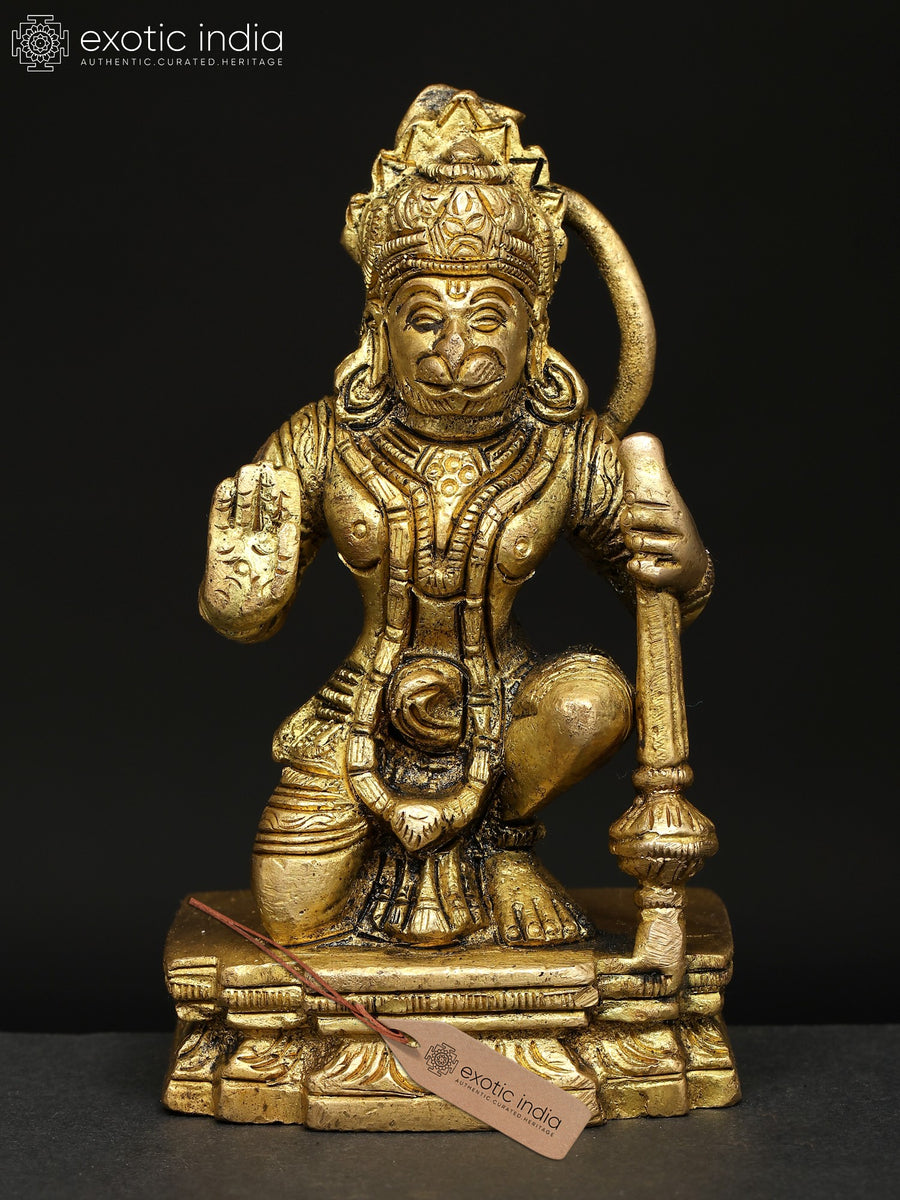 4" Sitting Lord Hanuman Brass Idol for Pooja