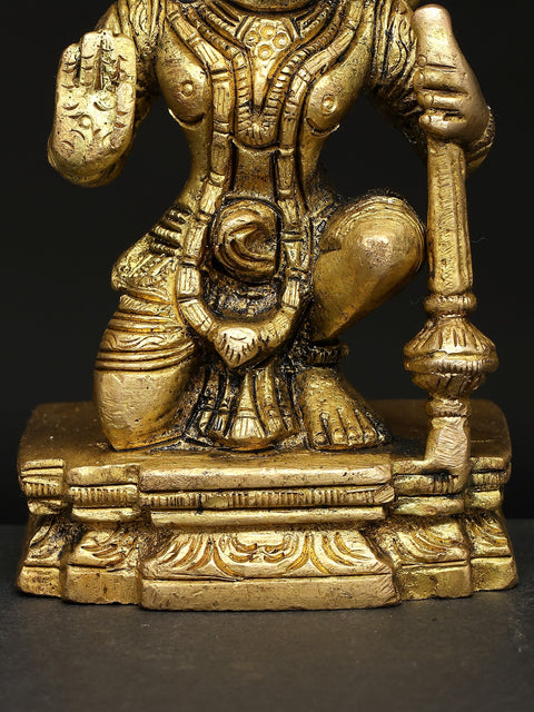 4" Small Sitting Lord Hanuman | Brass Idol