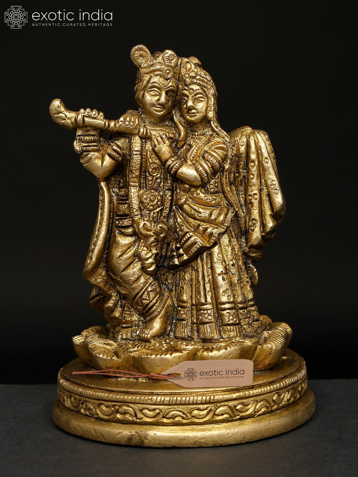 4" Small Radha Krishna Handmade Brass Idol