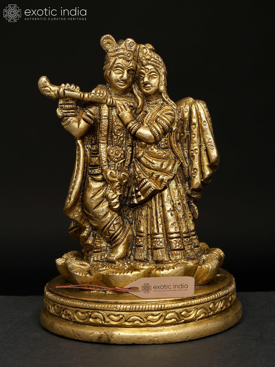 4" Small Radha Krishna Handmade Brass Idol