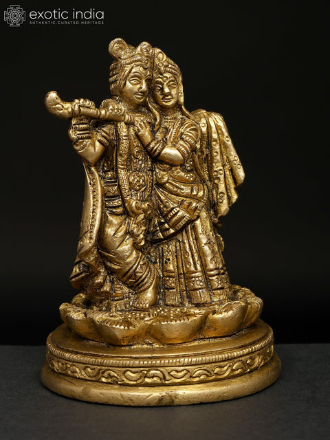 4" Small Radha Krishna Brass Idol | Made In India