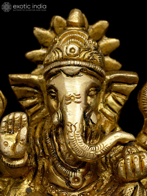 3" Small Four Armed Blessing Lord Ganesha | Brass Statue