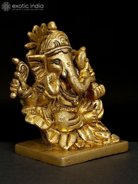 3" Small Four Armed Blessing Lord Ganesha | Brass Statue