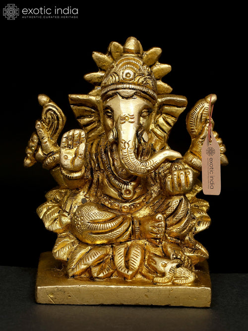 3" Four Armed Ganesha Brass Statue for Pooja