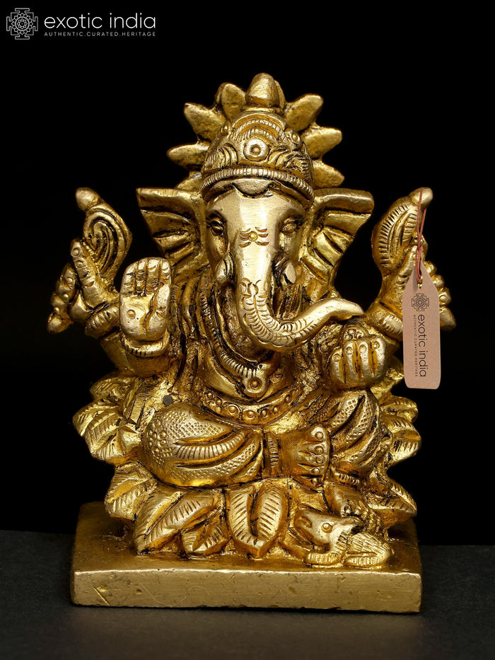 3" Four Armed Ganesha Brass Statue for Pooja