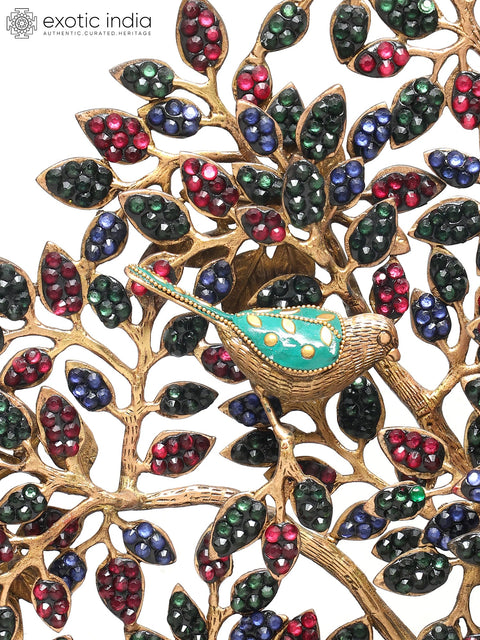 28" Tree of Life with Perched Birds | Brass With Inlay Work | Wall Hanging