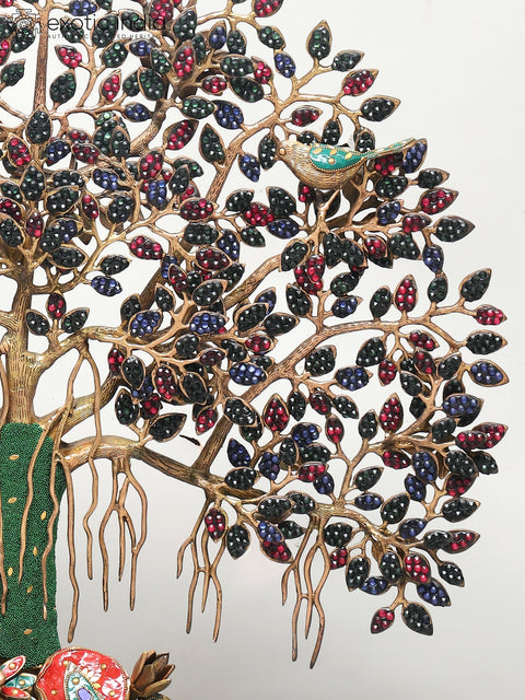 28" Tree of Life with Perched Birds | Brass With Inlay Work | Wall Hanging