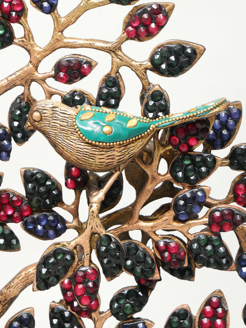 28" Tree of Life with Perched Birds | Brass With Inlay Work | Wall Hanging
