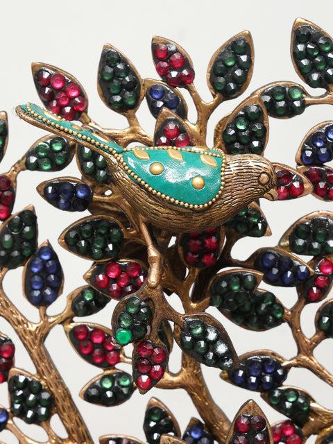 28" Tree of Life with Perched Birds | Brass With Inlay Work | Wall Hanging