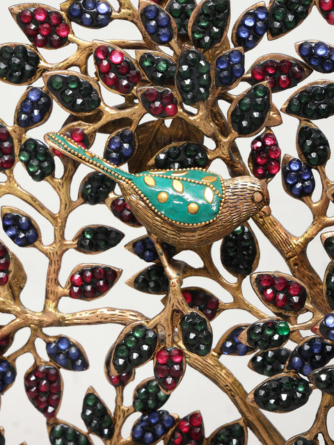 28" Tree of Life with Perched Birds | Brass With Inlay Work | Wall Hanging