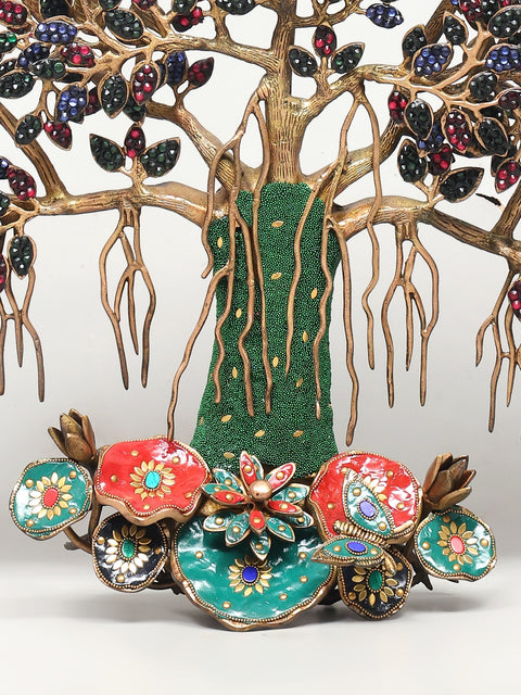 28" Tree of Life with Perched Birds | Brass With Inlay Work | Wall Hanging