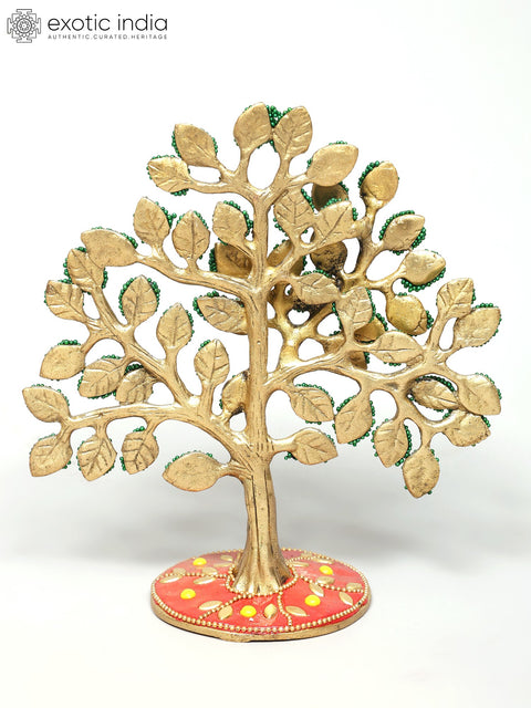 6" Small Brass Tree of Life with Inlay Work | Table Decor