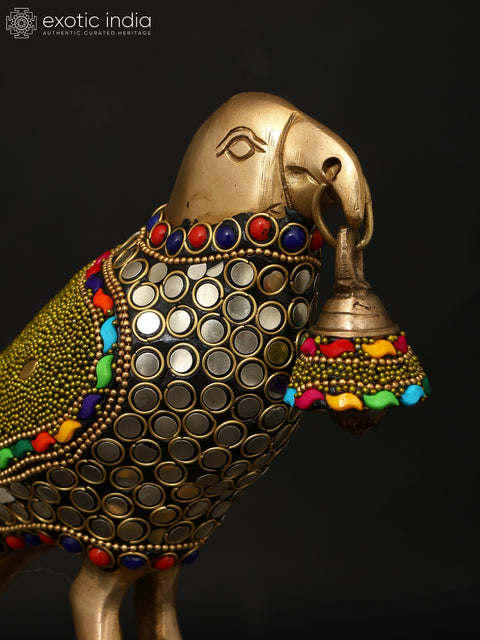 9" Parrot with Bell | Brass Statue with Inlay Work | Brass Statue with Inlay Work
