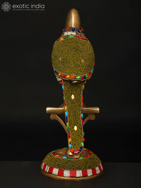9" Parrot with Bell | Brass Statue with Inlay Work | Brass Statue with Inlay Work