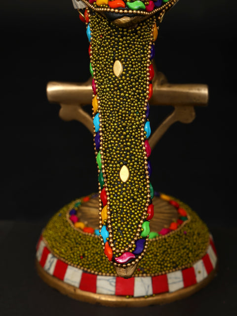 9" Parrot with Bell | Brass Statue with Inlay Work | Brass Statue with Inlay Work
