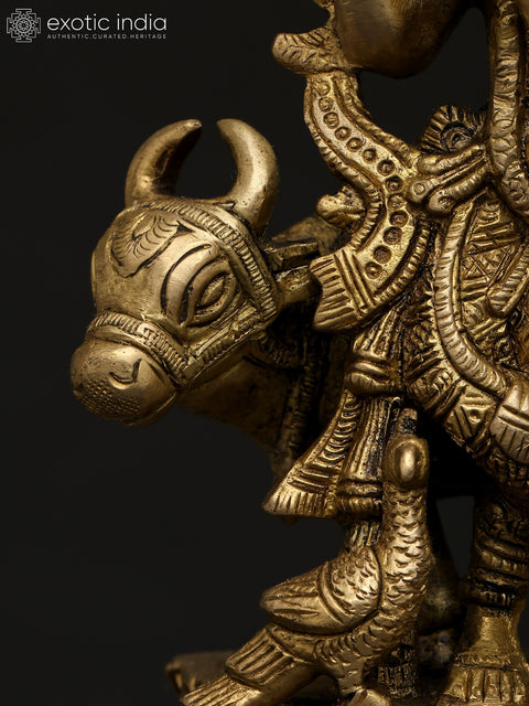 7" Fluting Lord Krishna with Cow and Peacock | Brass Statue