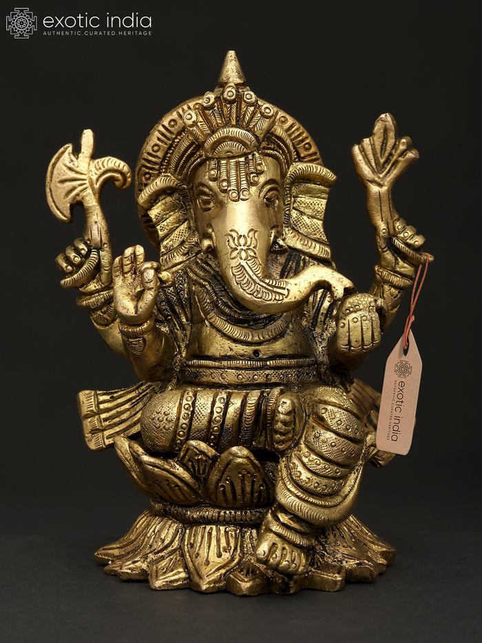 5" Chaturbhuja Lord Ganesha Brass Statue for Pooja